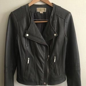 Gray Leather Michael Kors Motorcycle Jacket